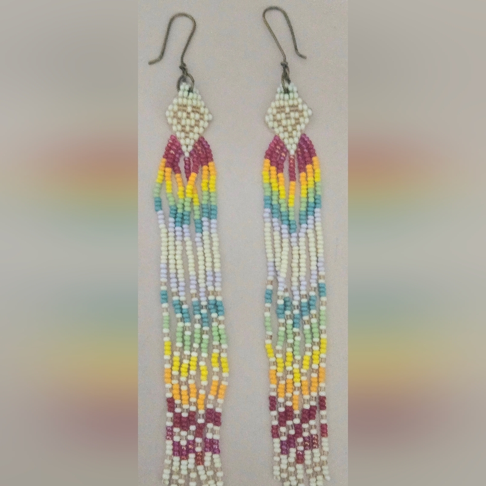 Native From Sedona LONG 4" Colorful Beaded Earrings.